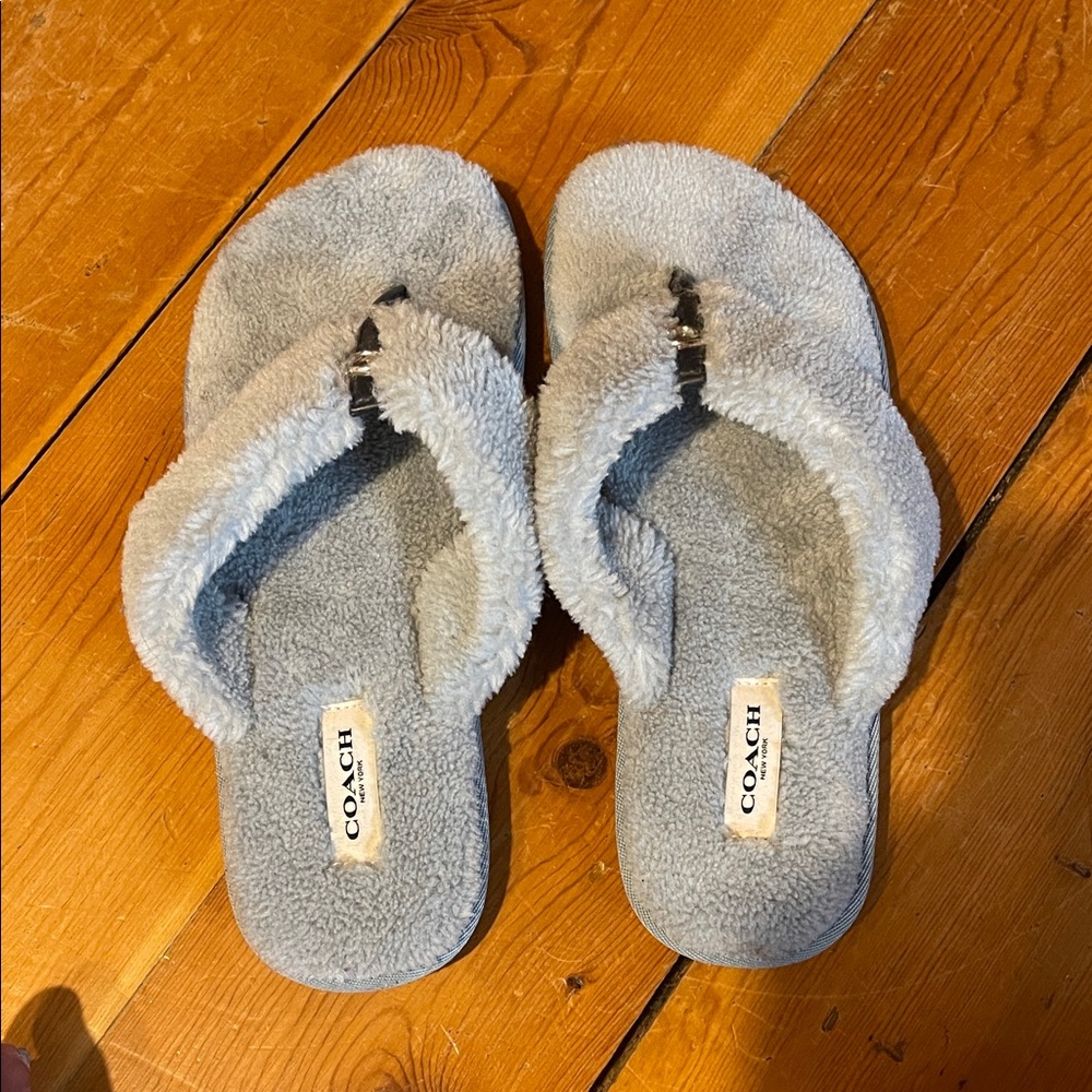 Coach Gray/Light Blue Fuzzy Sandals NEW- NEVER WORN